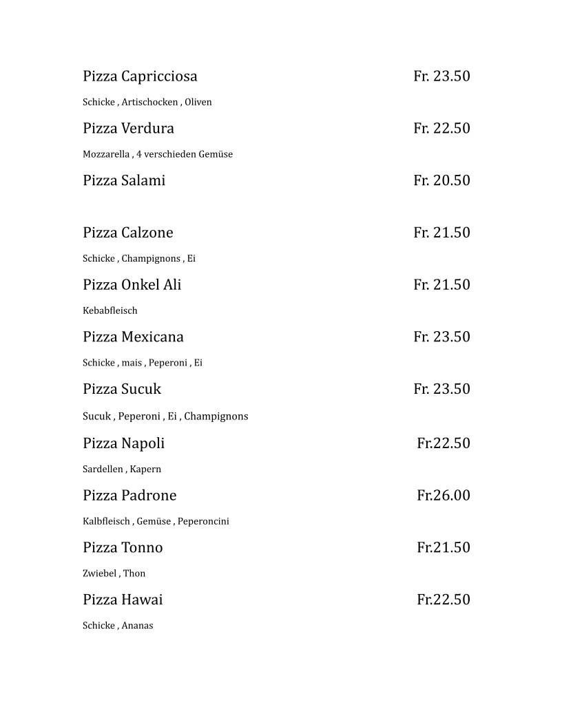 Menu di Rustica Restaurant und Pizzeria 