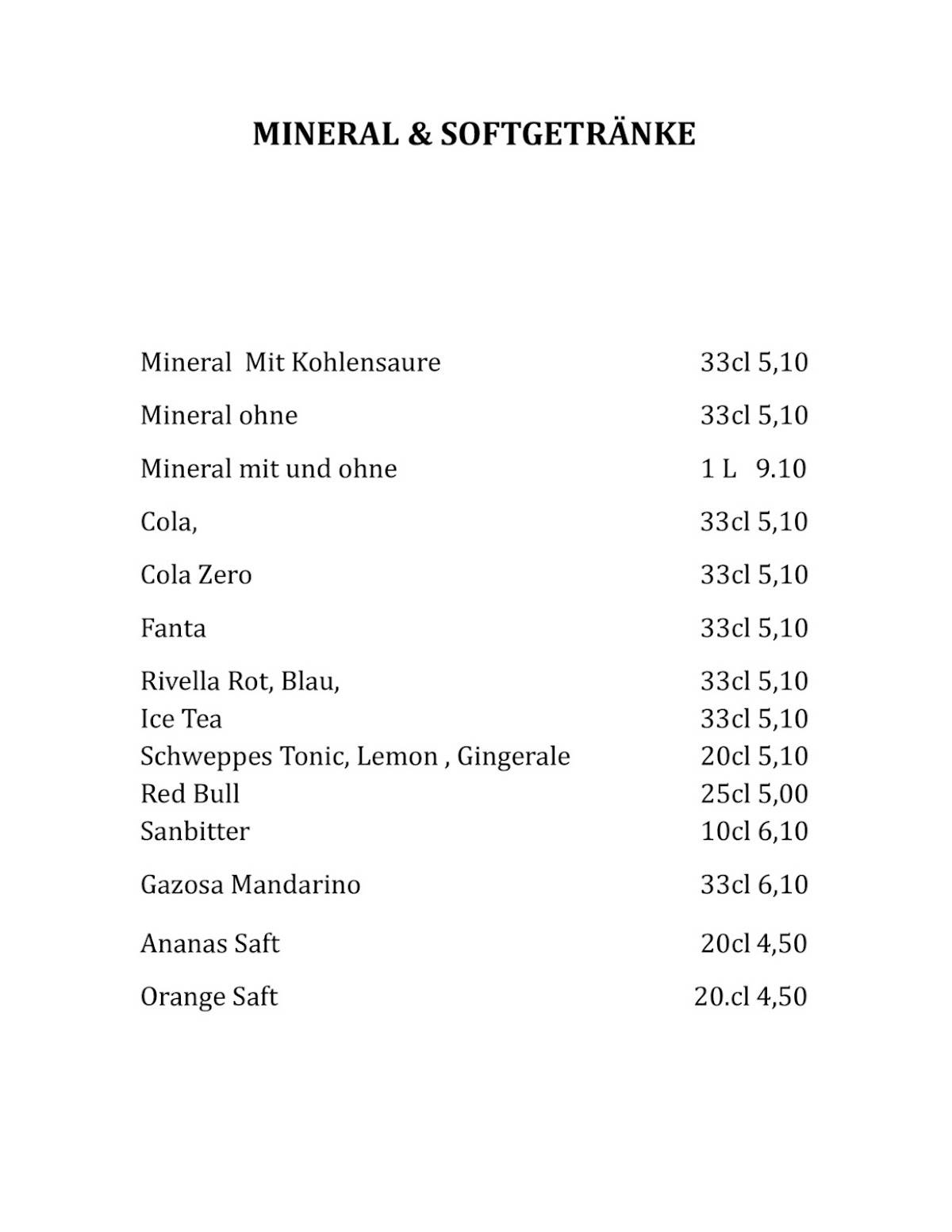 Menu di Rustica Restaurant und Pizzeria 