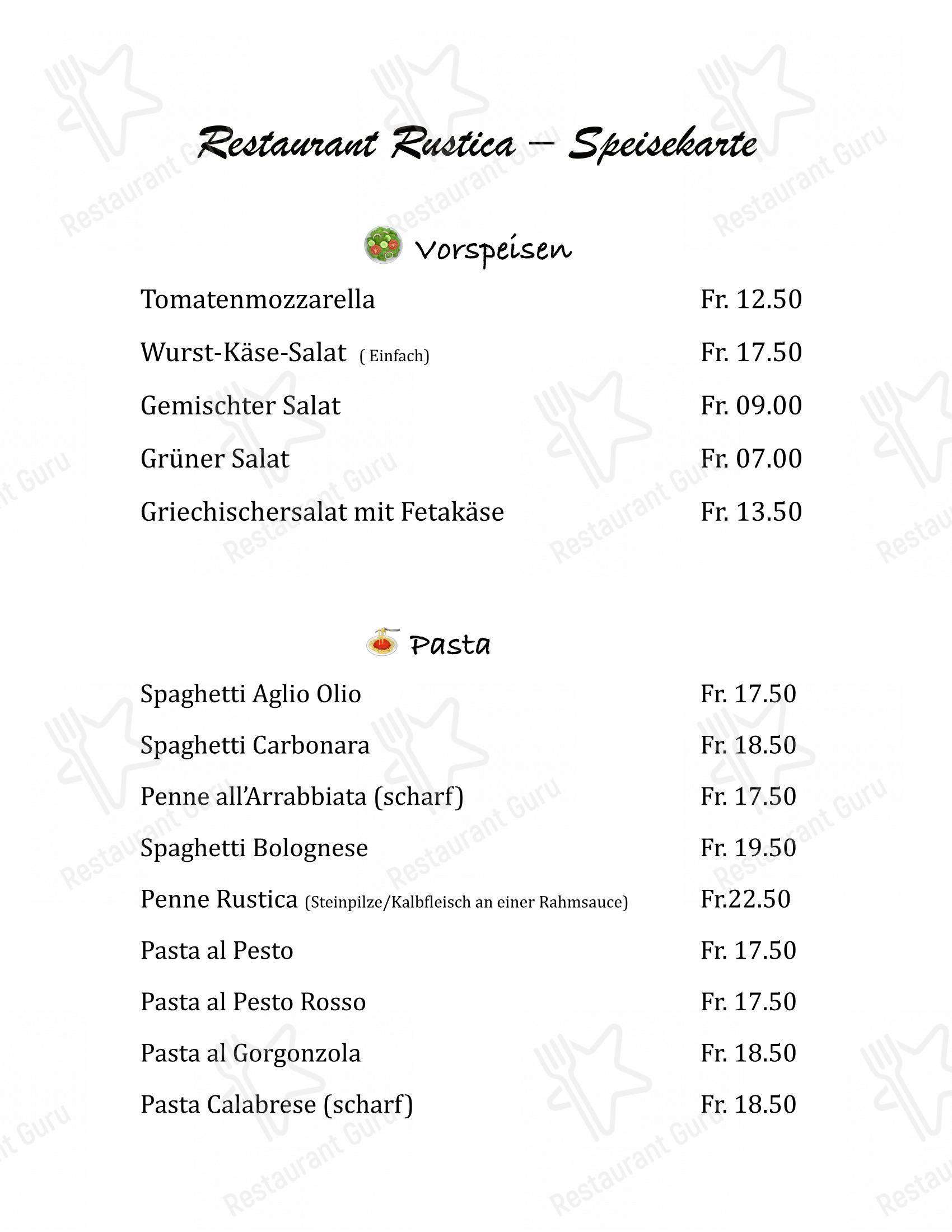 Menu di Rustica Restaurant und Pizzeria - Menu