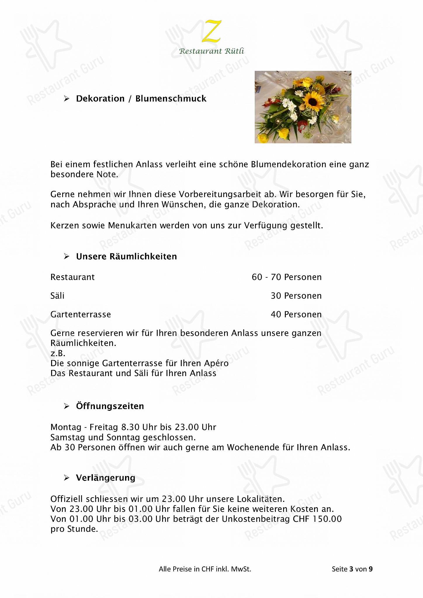 Zeno's Restaurant Rütli in Zugo - Lunch Menu