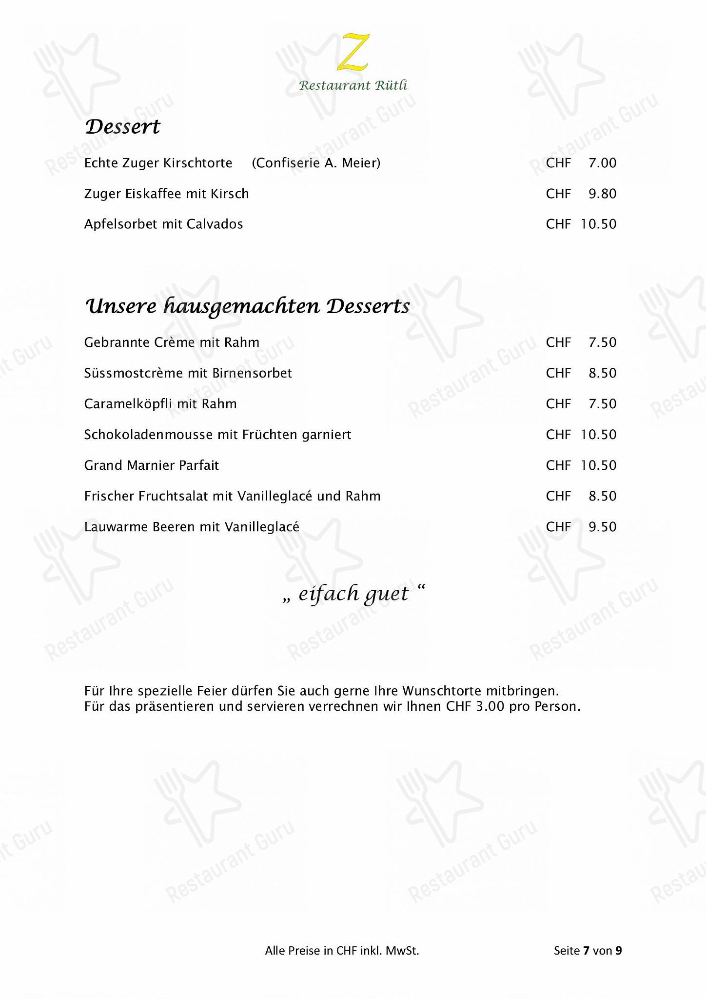 Zeno's Restaurant Rütli in Zugo - Lunch Menu