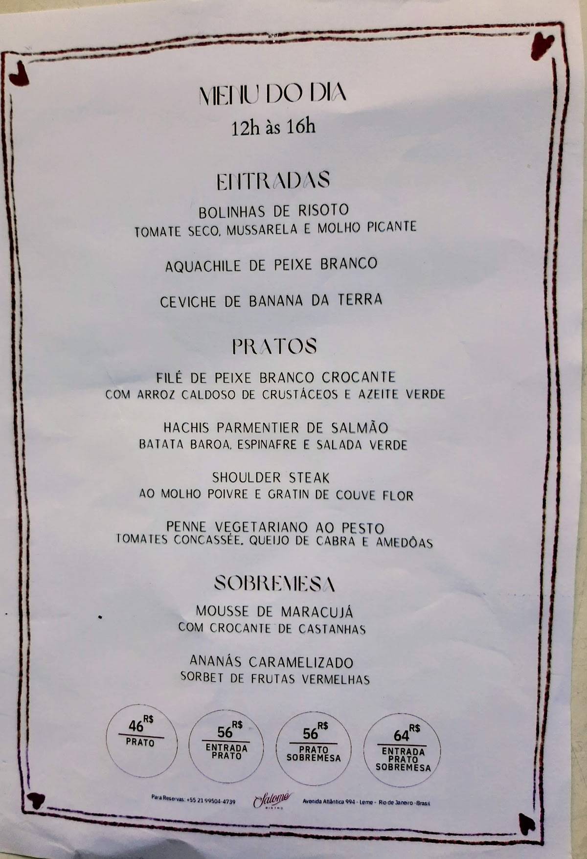 S Bistrô - LEME cardápio
