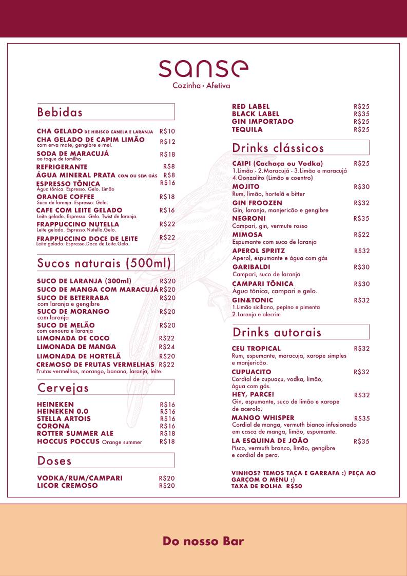 Sanse - Cozinha Afetiva cardápio