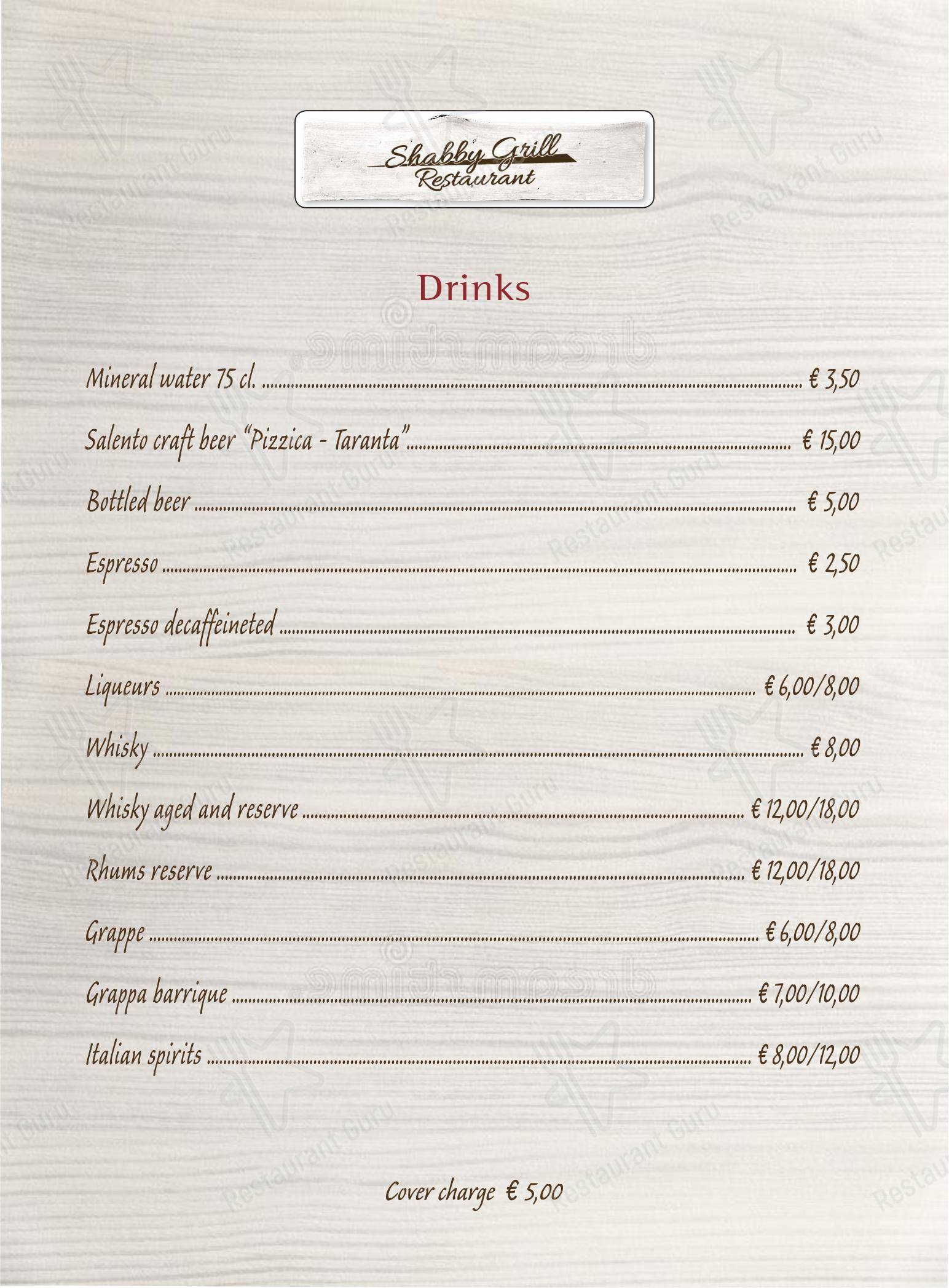 Menu bar de SHABBY GRILL – LA MIGLIOR CARNE FROLLATA DI MILANO en Milan