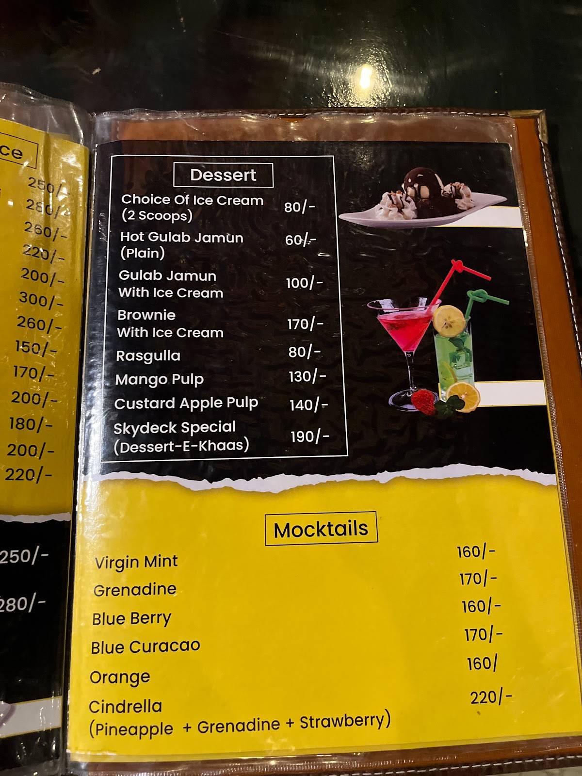 SKYDECK ROOFTOP RESTAURANT menu