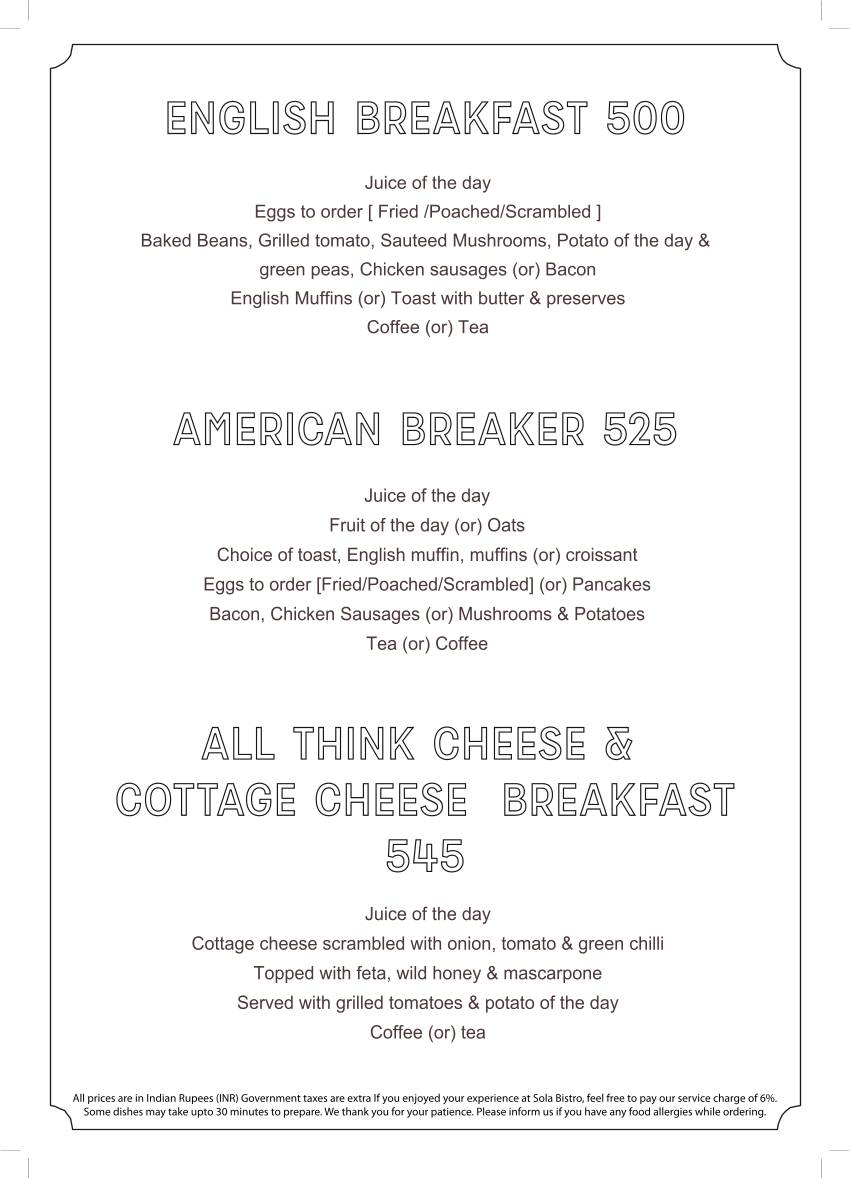 SOLA Bistro & Bar menu