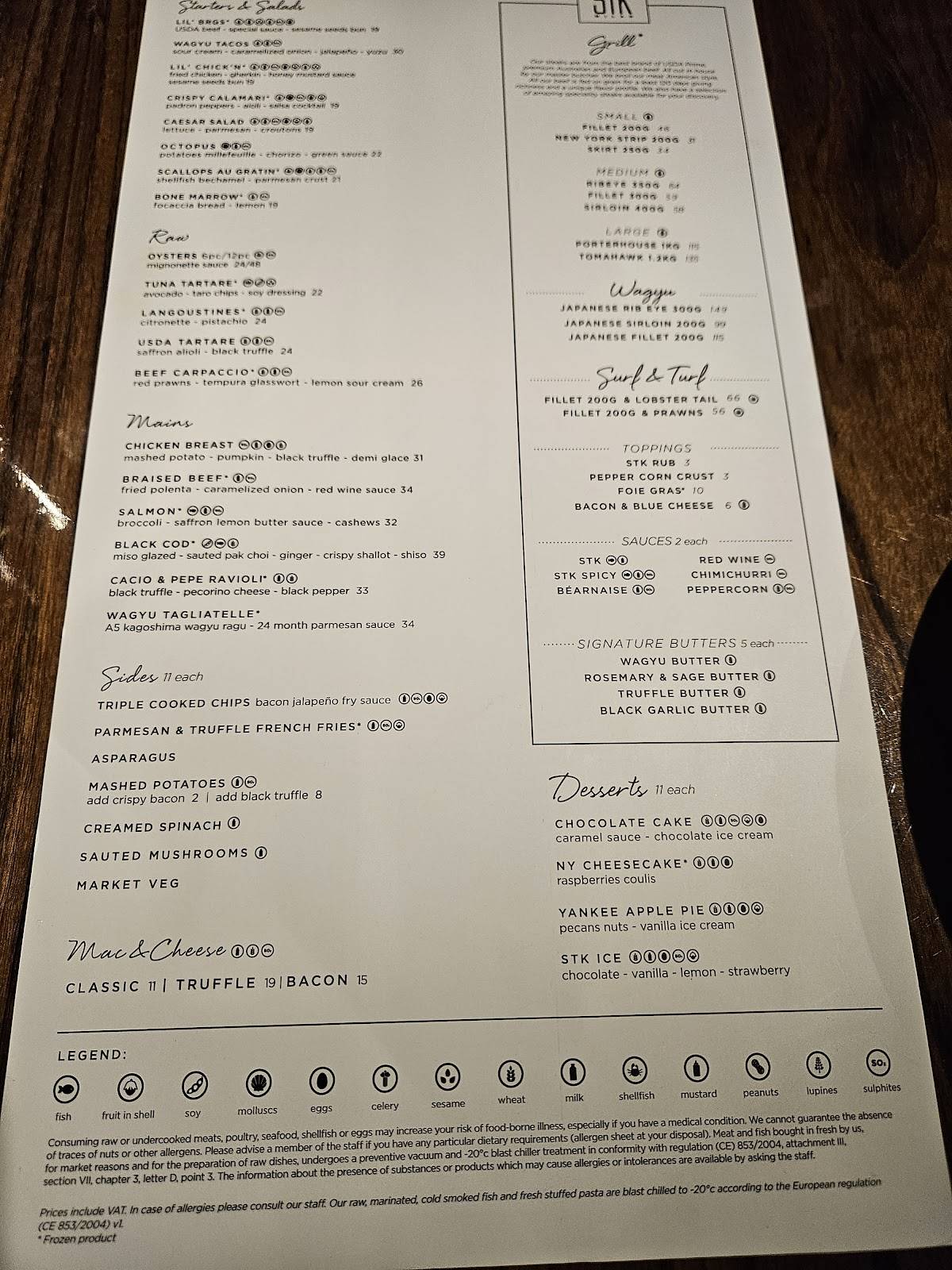 Menu di STK Milan 