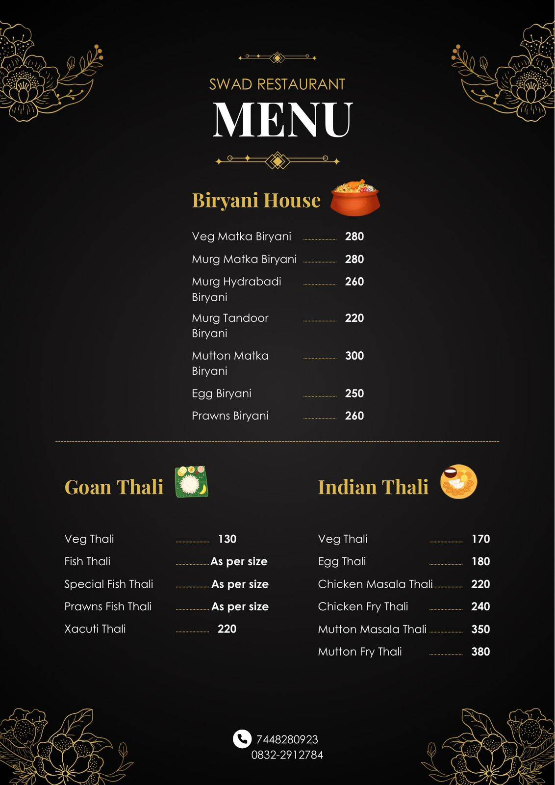SWAD RESTAURANT menu