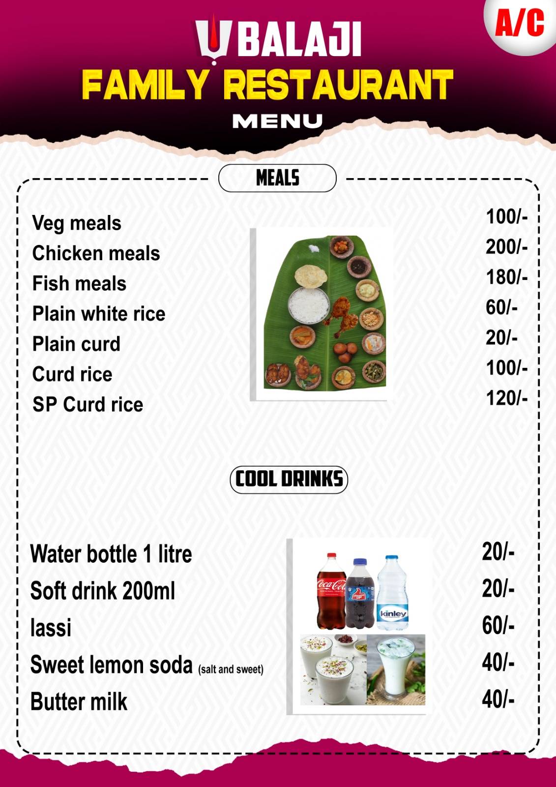 Balaji Family Restaurant (New) menu