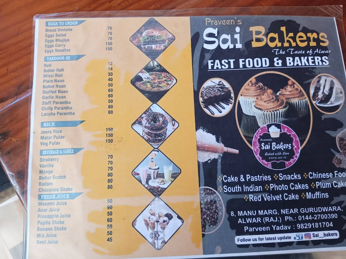 Sai Bakers menu