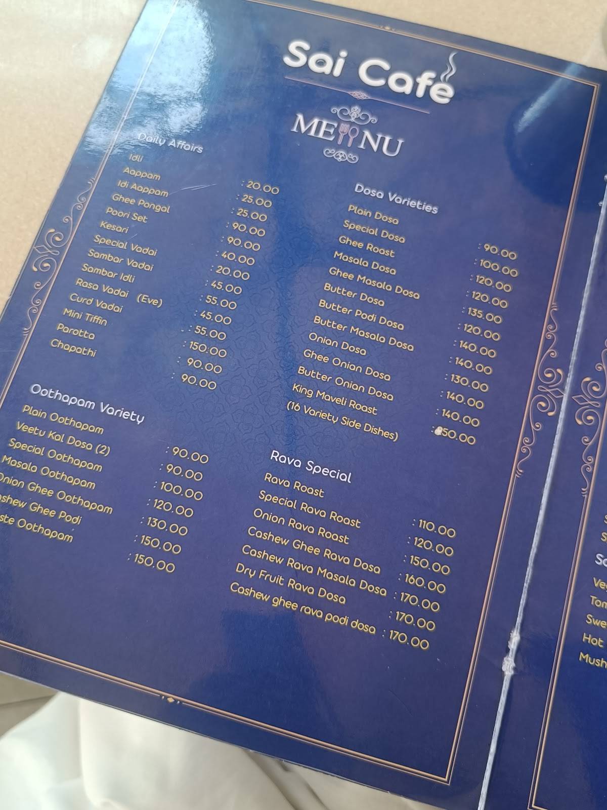 Sai Cafe menu