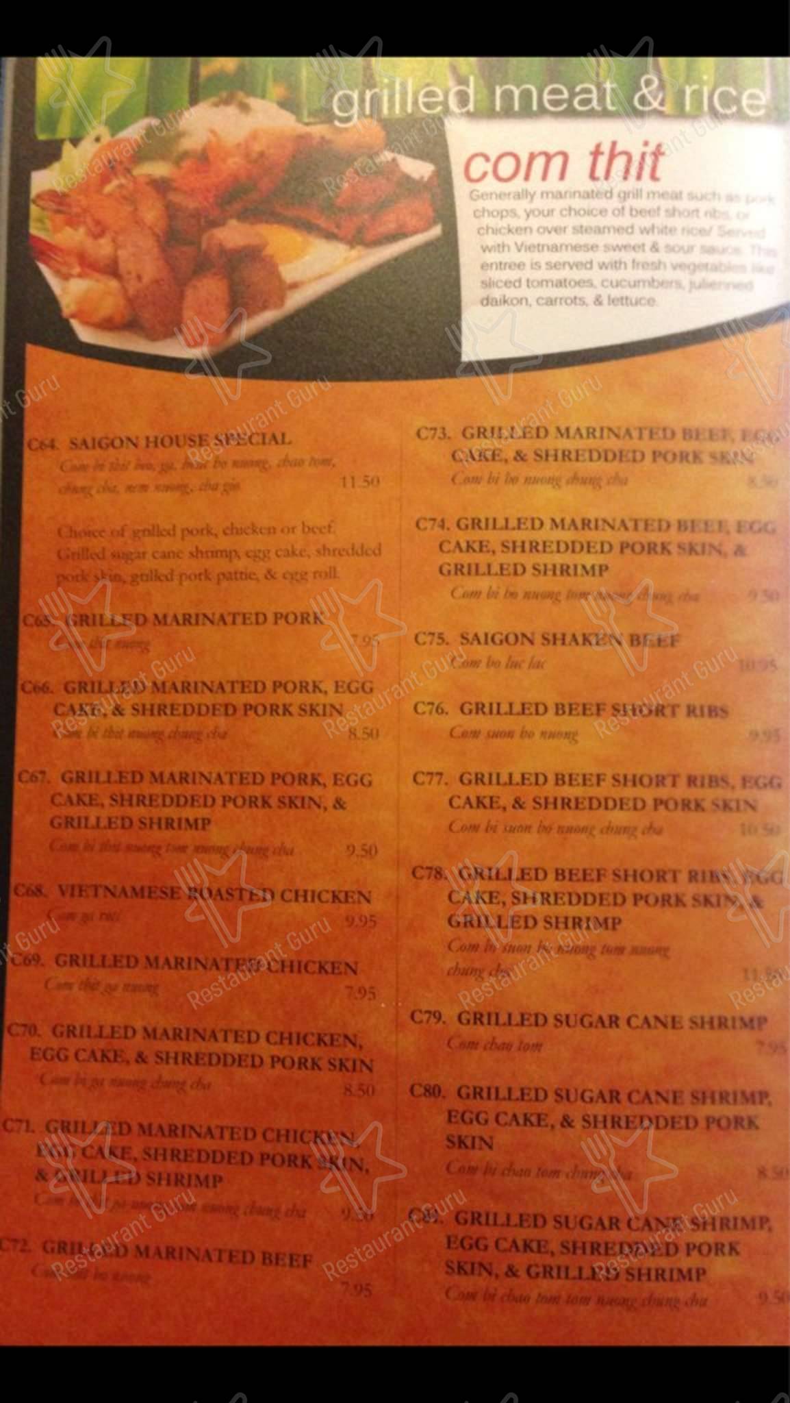 Saigon Noodles menu