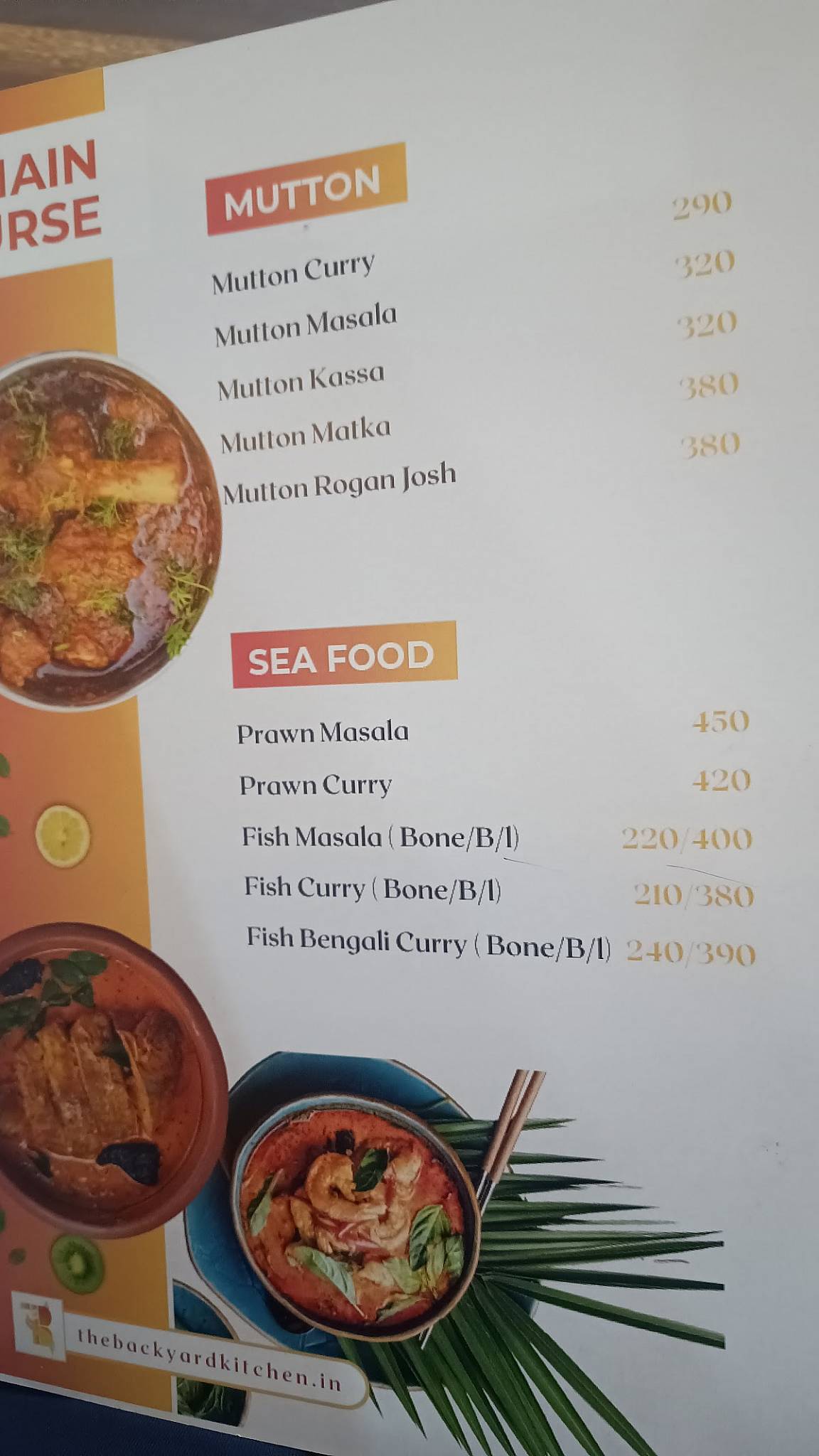 The Backyard Kitchen menu