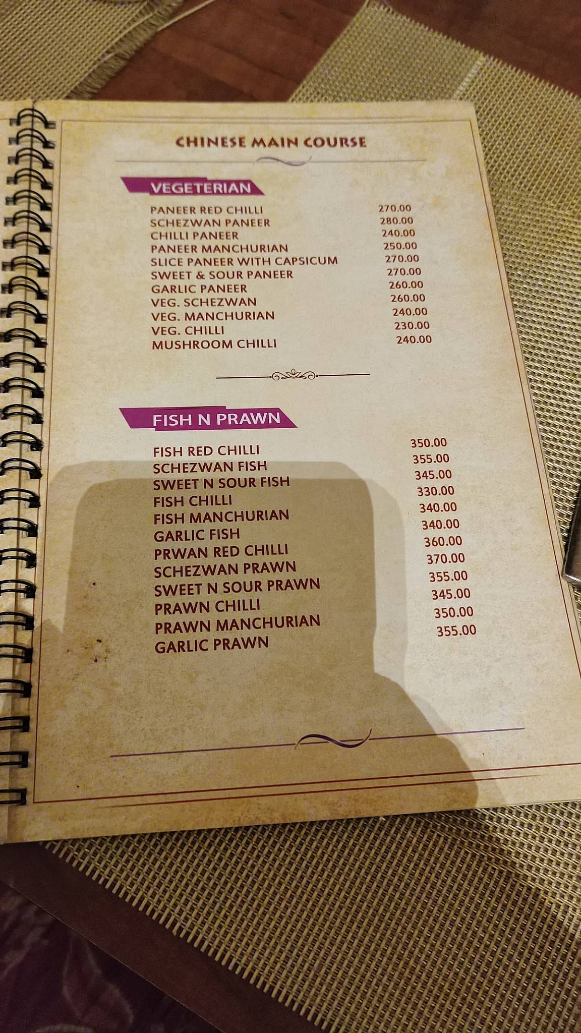 Samrat Restaurant & Hotel menu