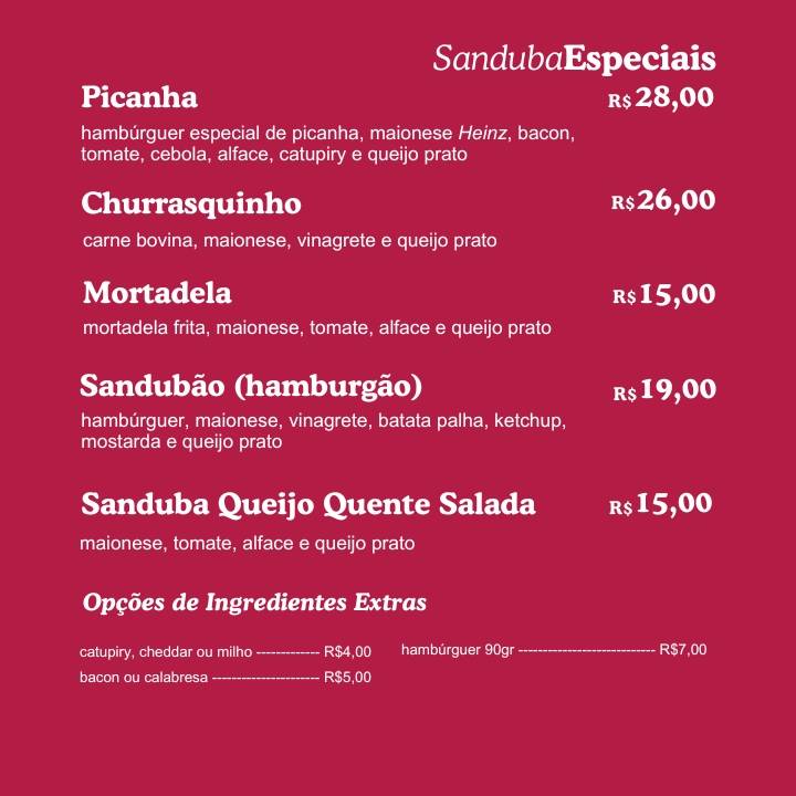 Sanduba Dog e Lanches cardápio