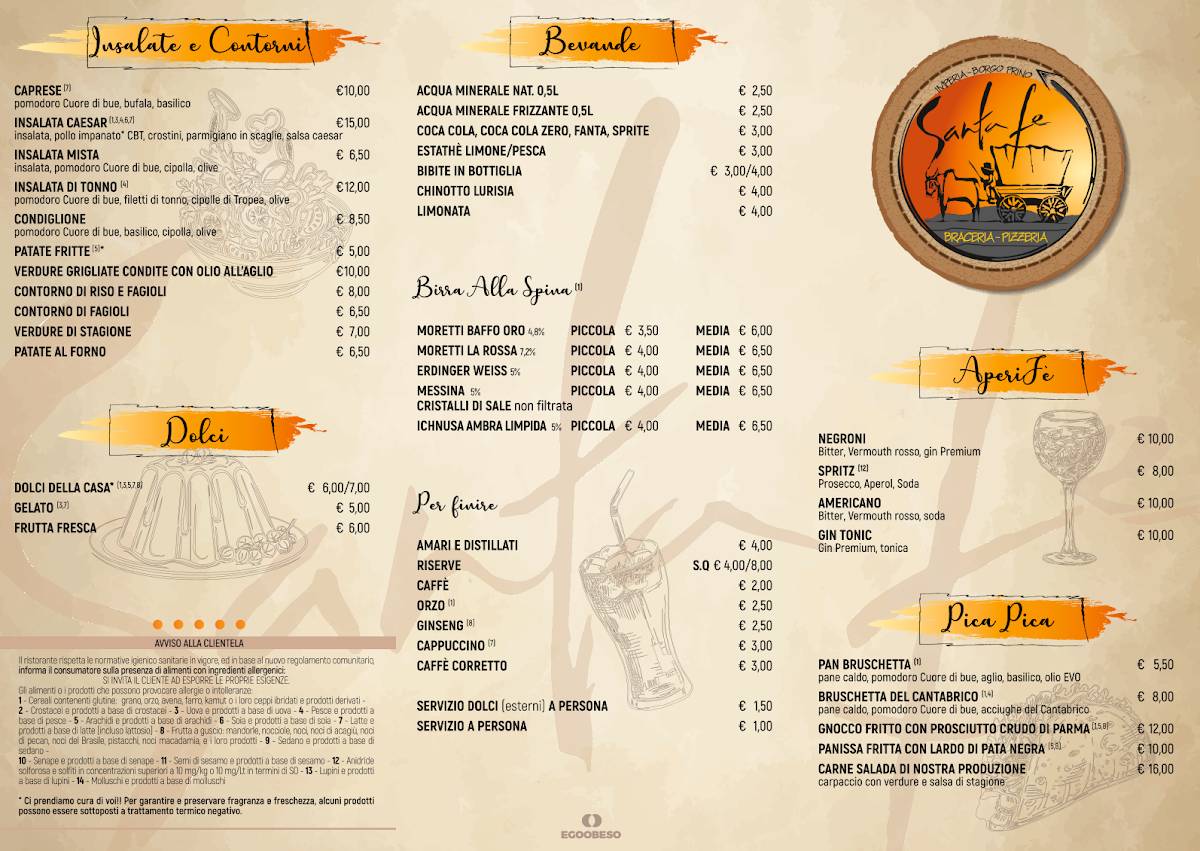 Menu di Santa Fè 