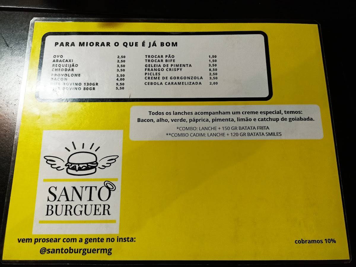 Santo Burguer cardápio