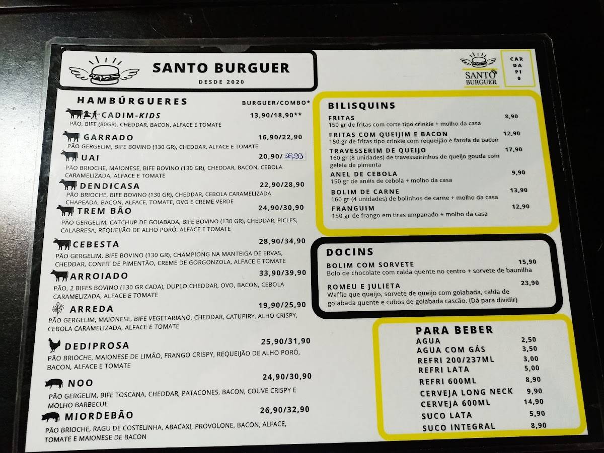 Santo Burguer cardápio