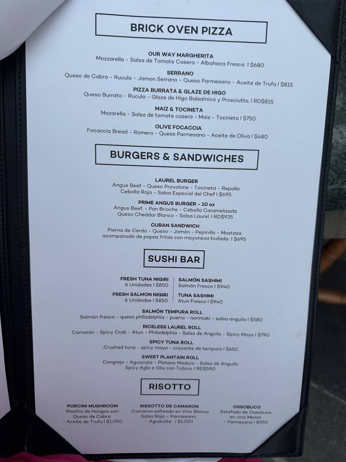Carta del restaurante Laurel, Santo Domingo