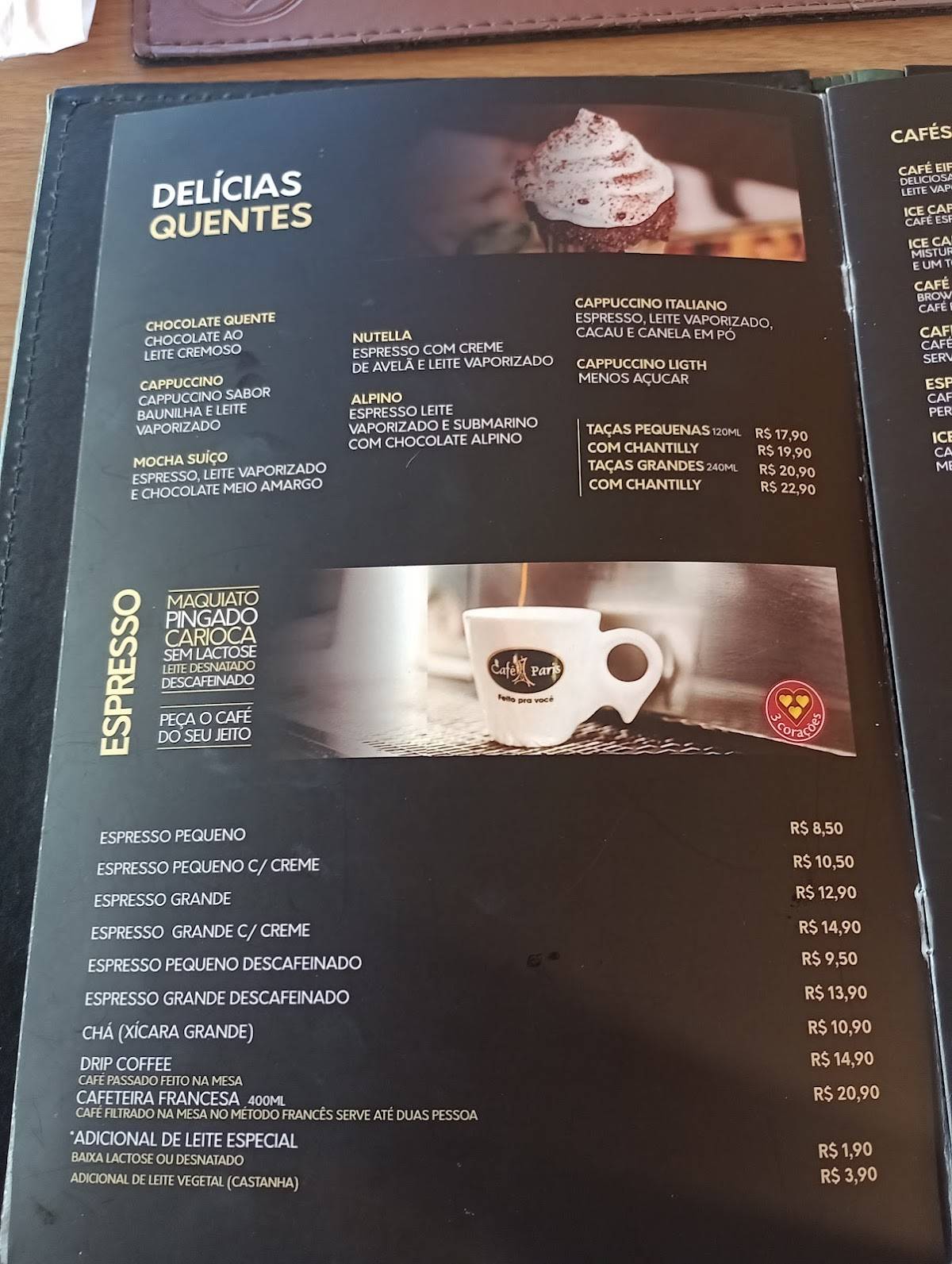 Café Paris cardápio