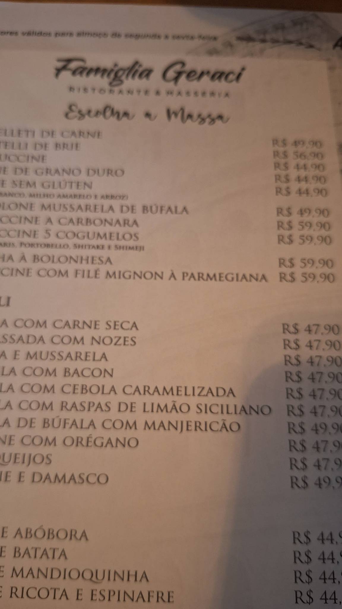 Famiglia Geraci cardápio