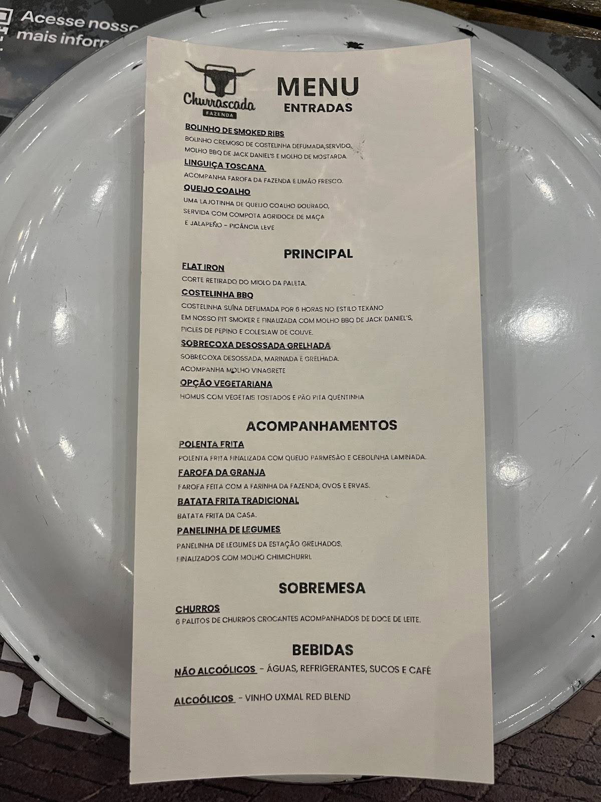 Fazenda Churrascada cardápio