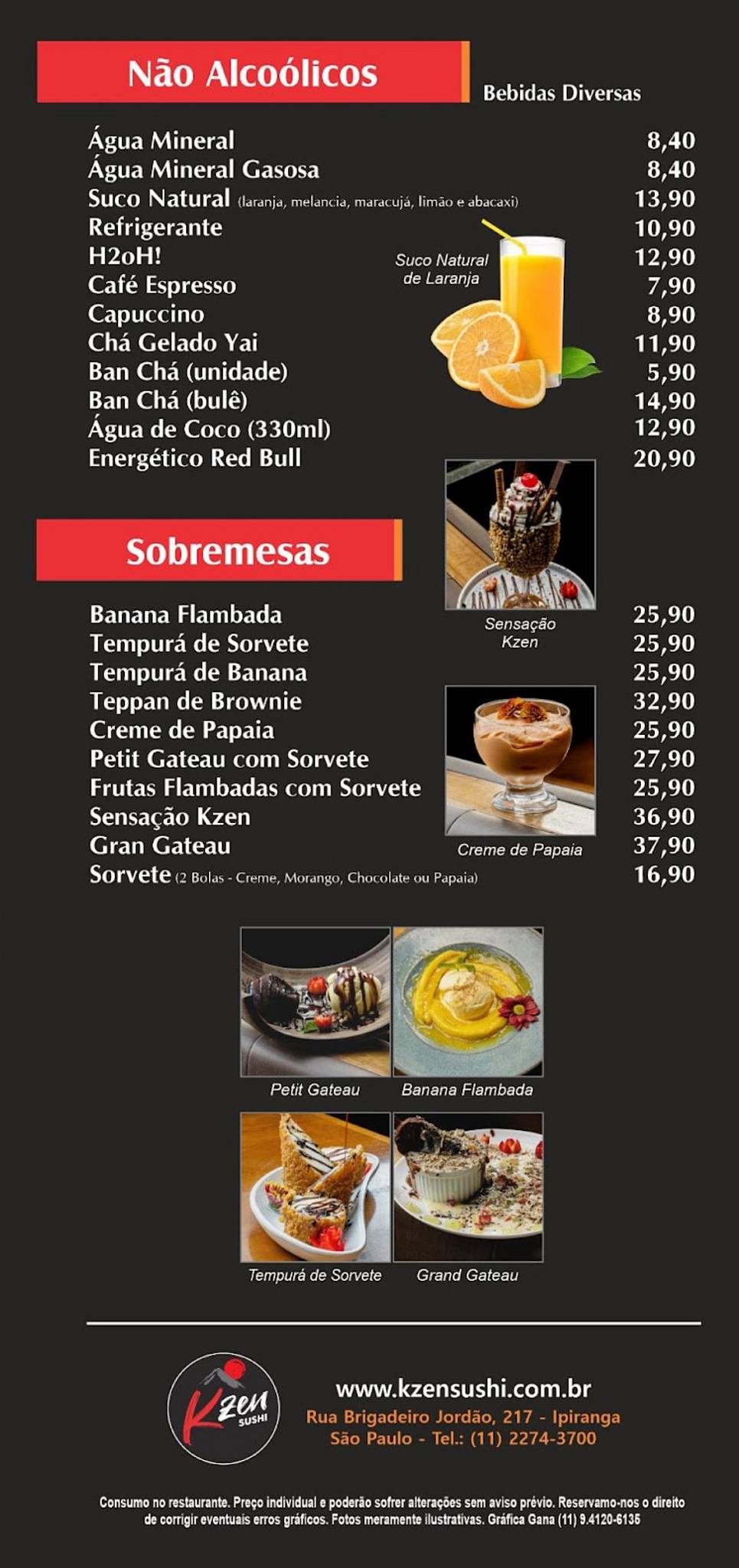 Kzen Sushi cardápio