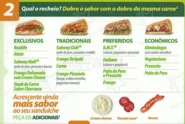 Subway cardápio