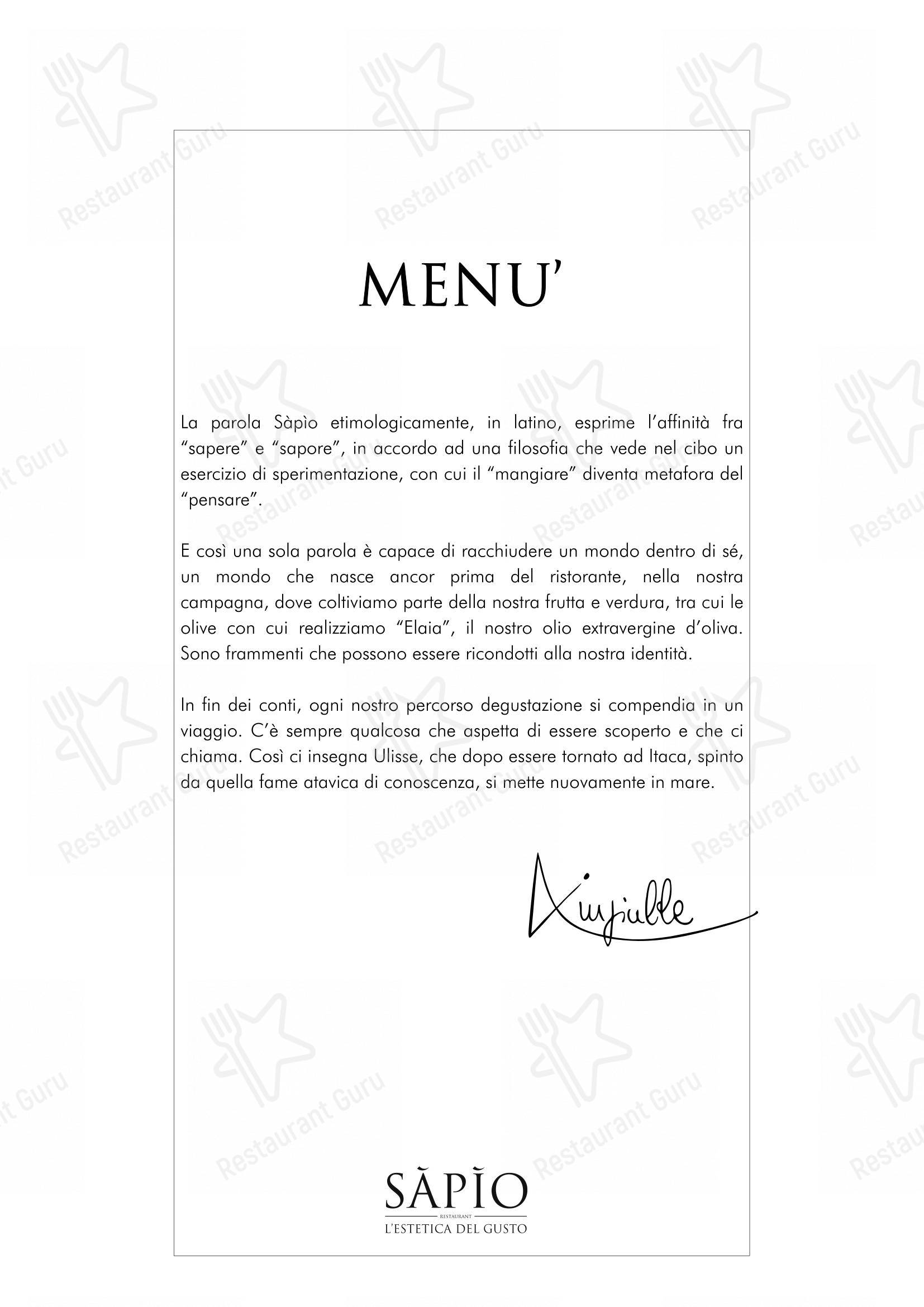 Menu pour Sapio dans Catane