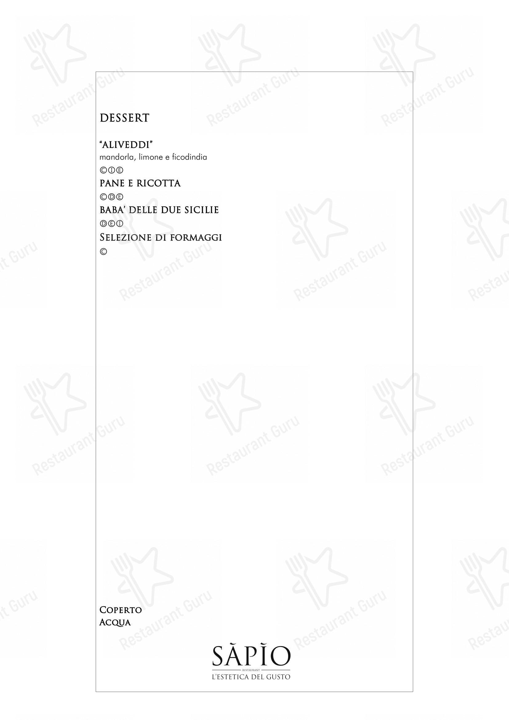 Menu pour Sapio restaurant