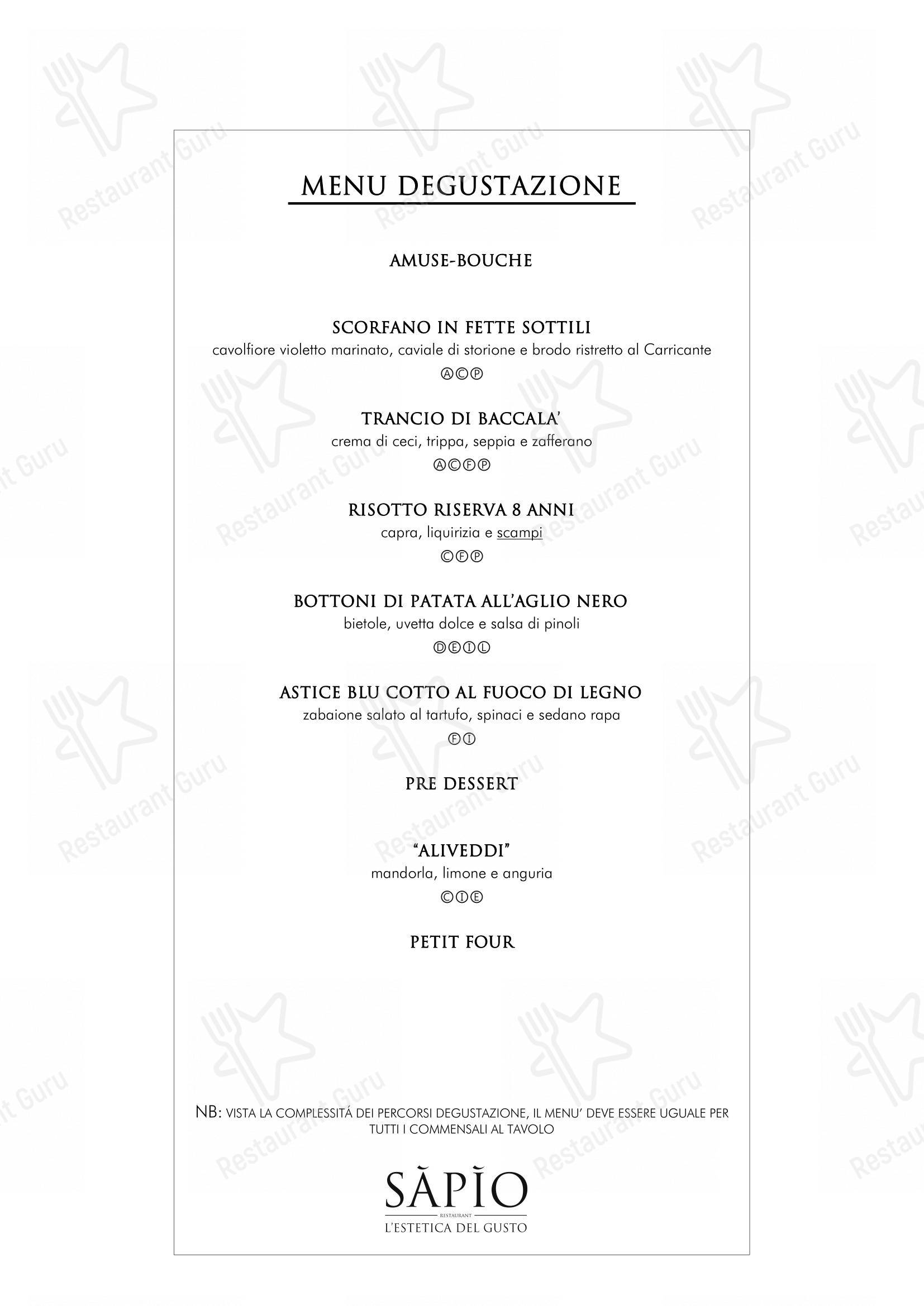 Menu pour Sapio restaurant