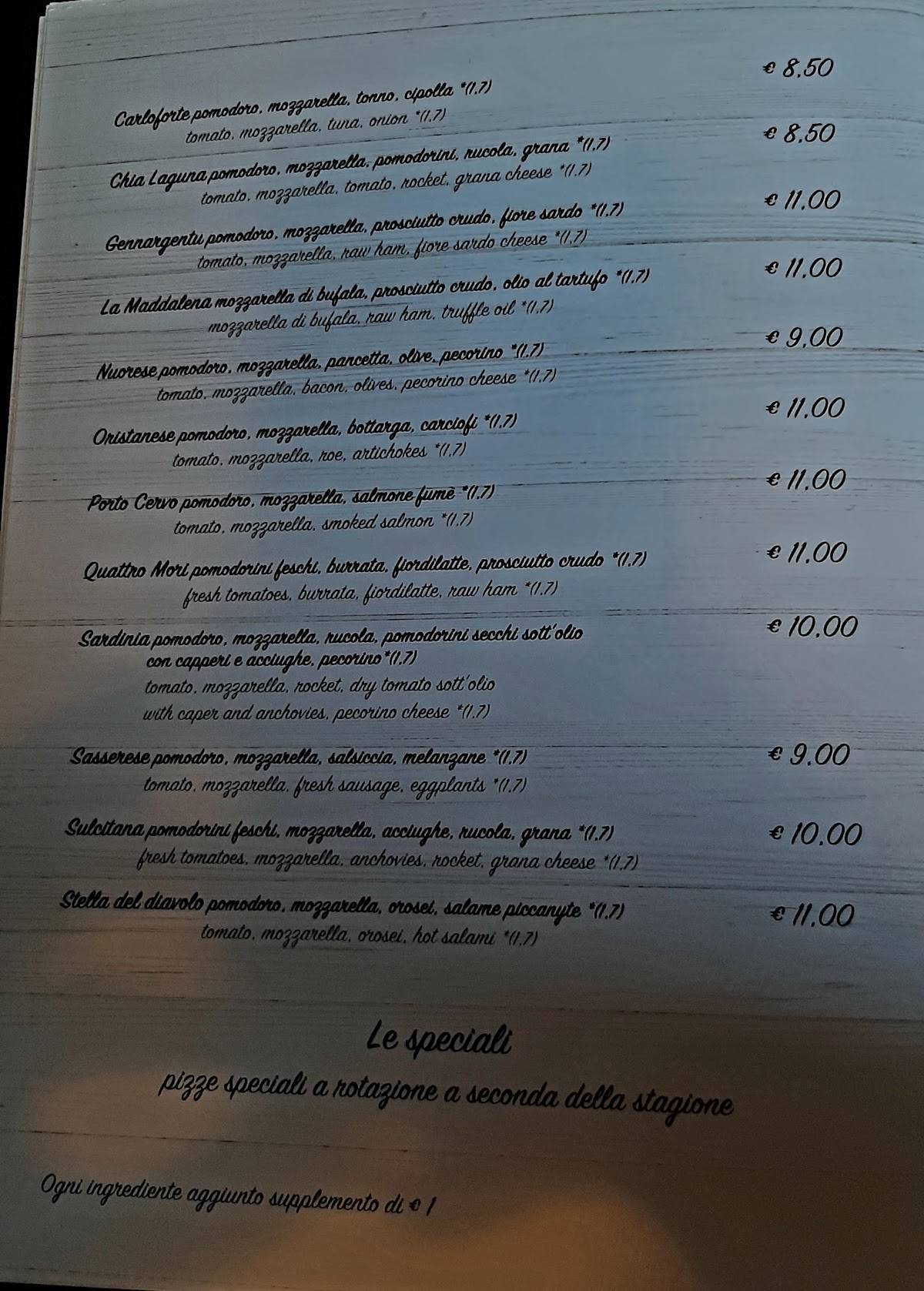 Menu di Sardinia Ristorante Pizzeria 