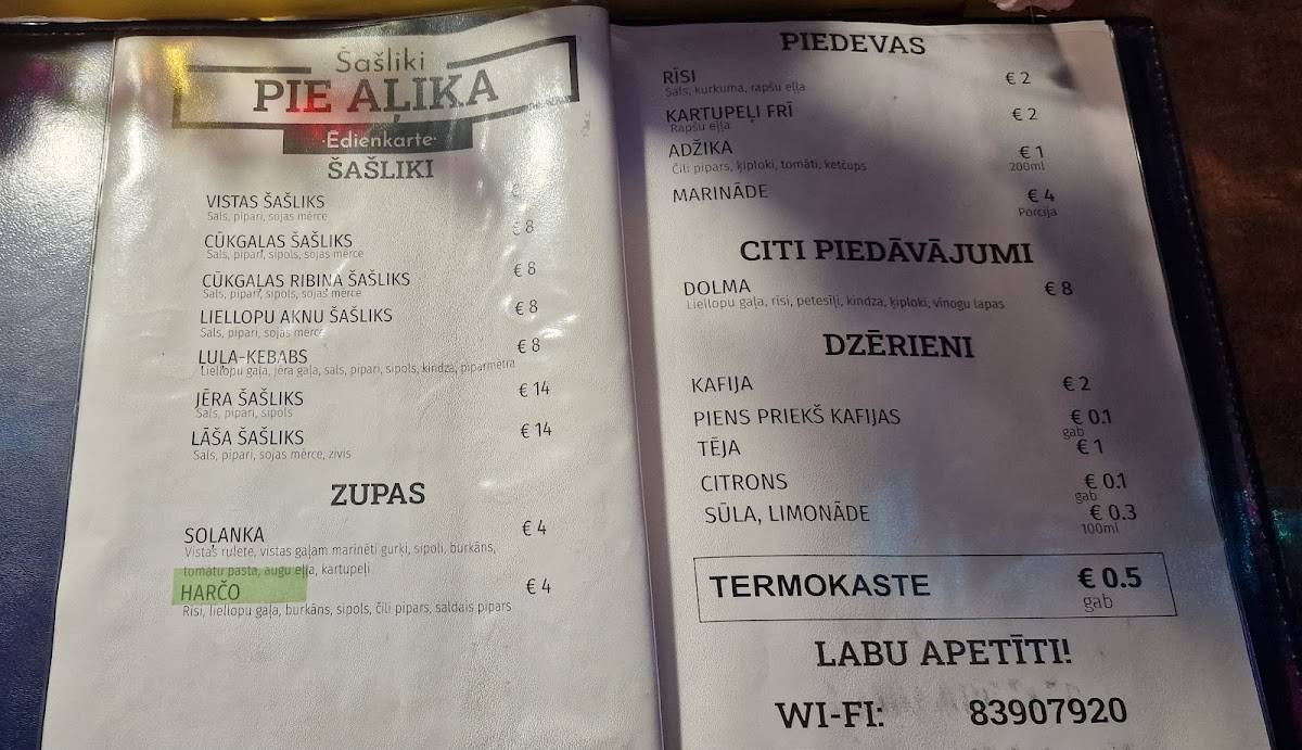 Menu de Šašliks pie Aļika, Tališu virtuve