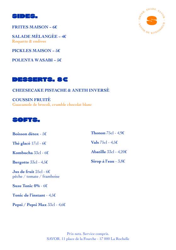 Menu de Savor.