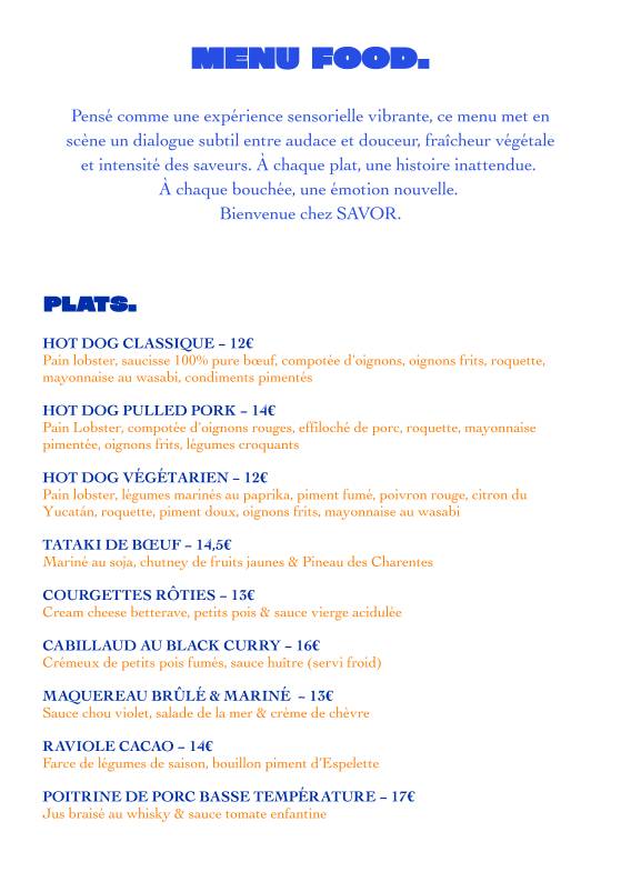 Menu de Savor.