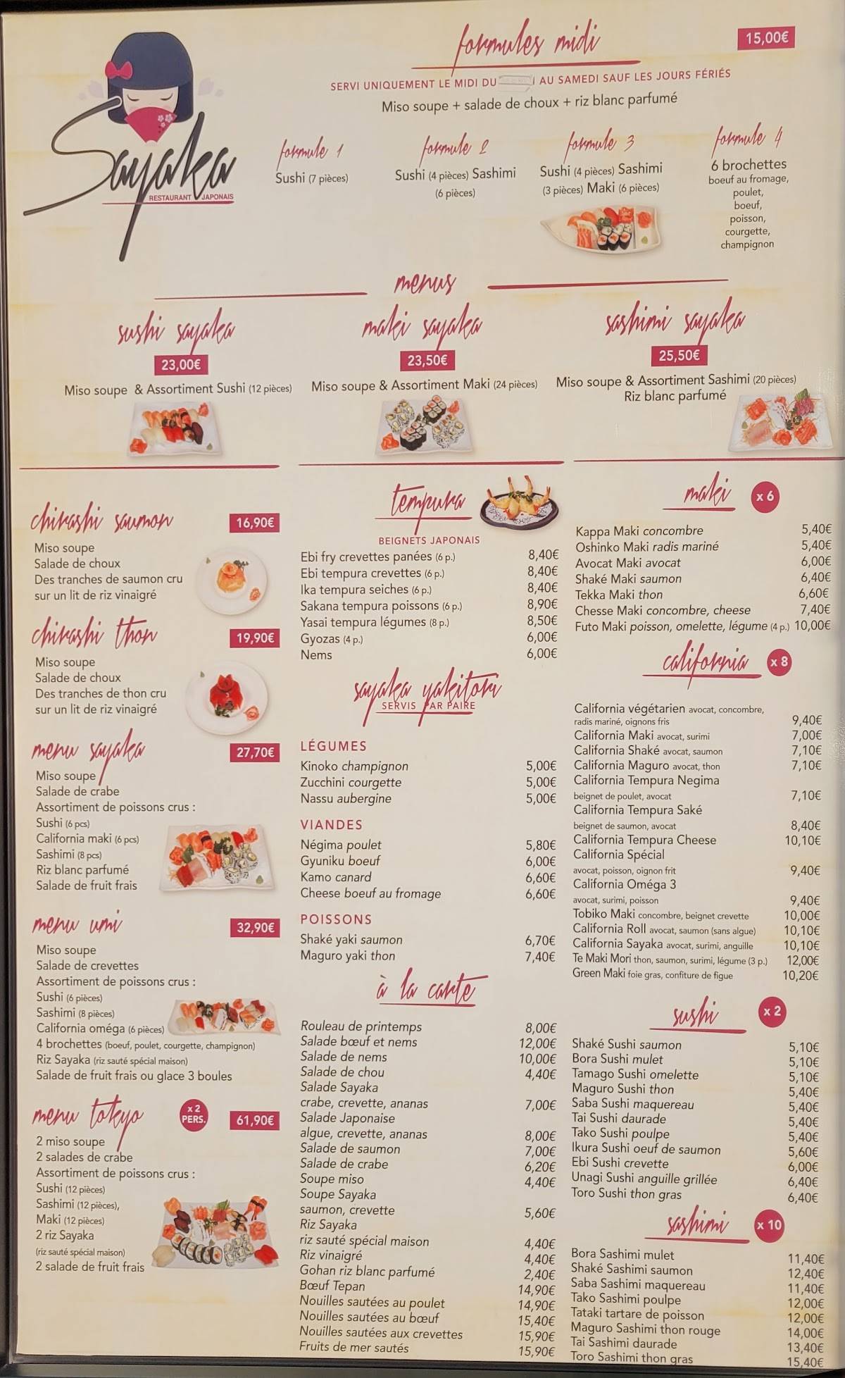 Menu de Sayaka