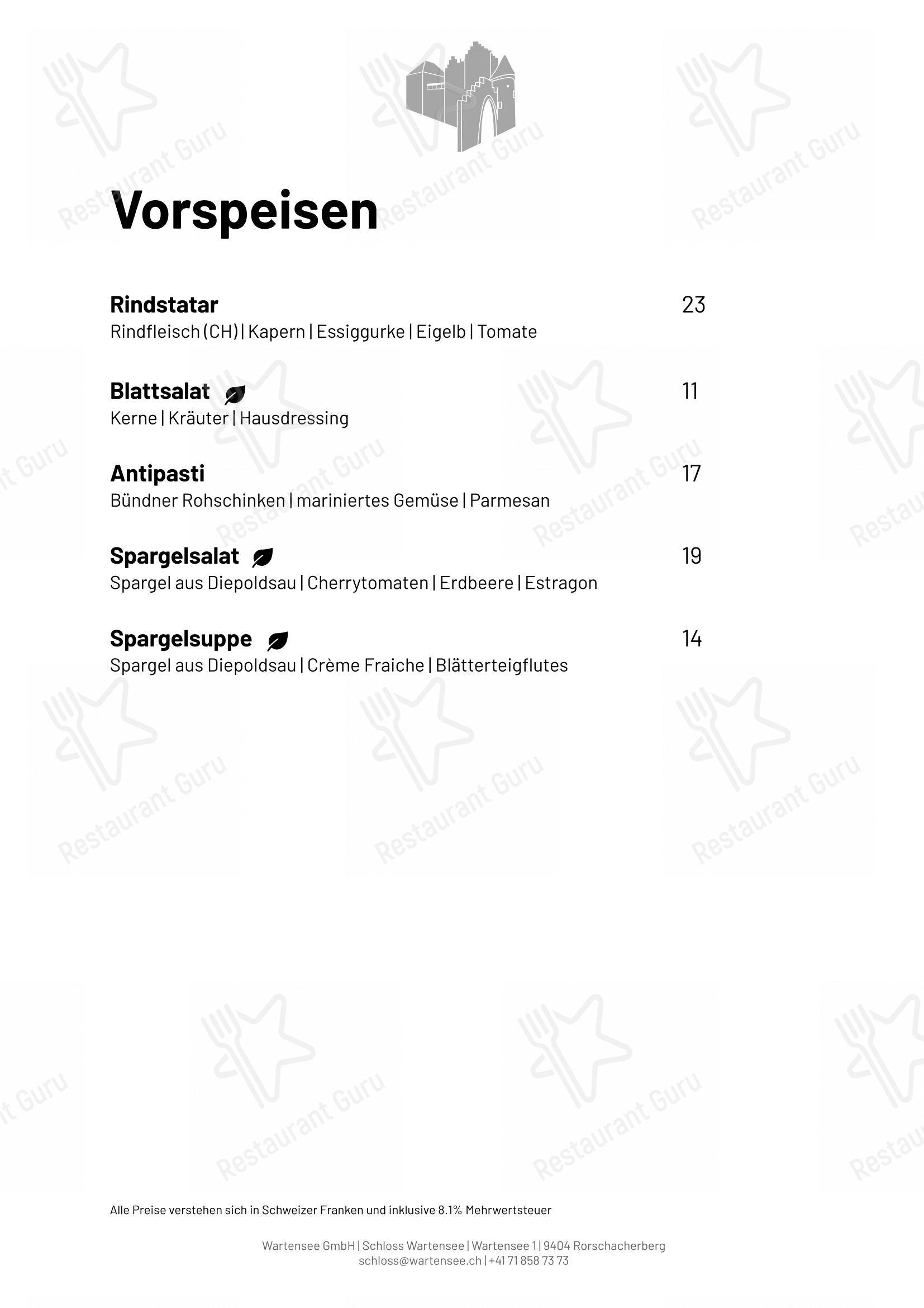 Menu per Schloss Wartensee ristorante