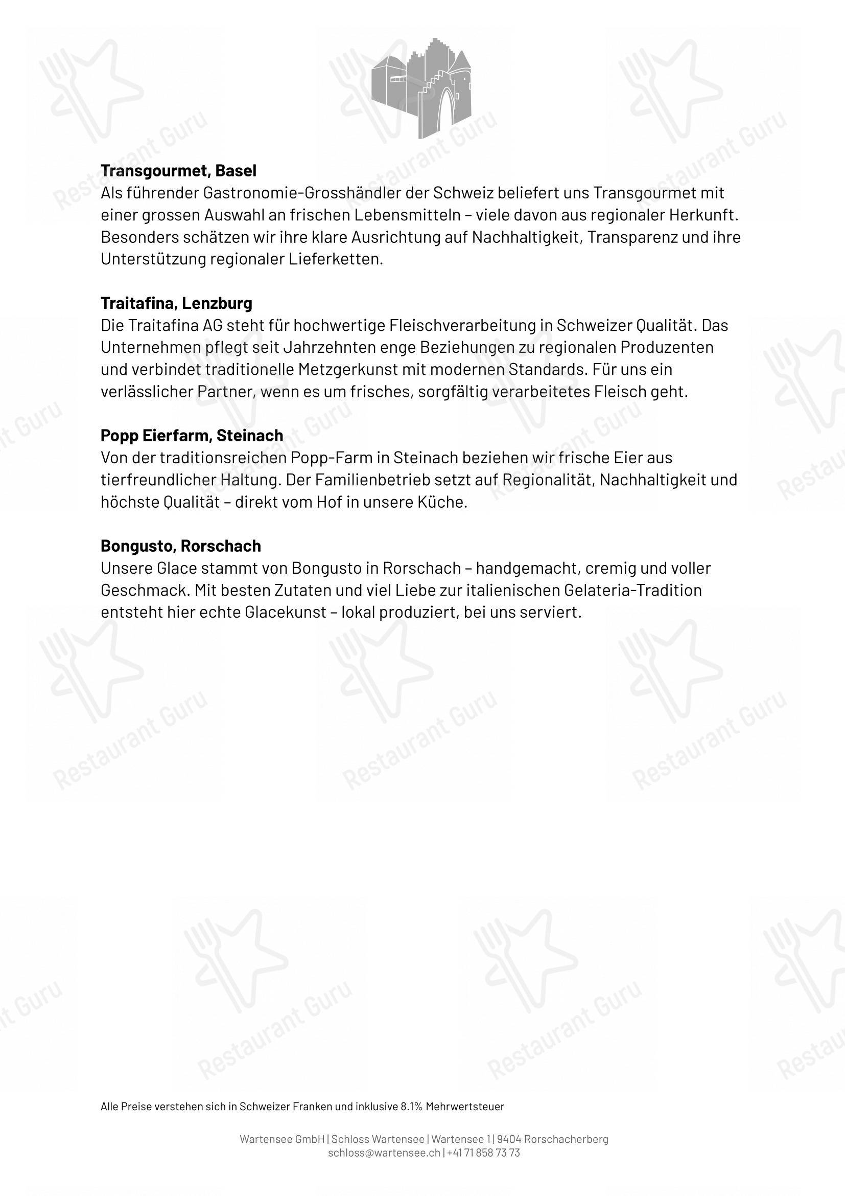 Schloss Wartensee in Rorschacherberg - Menu