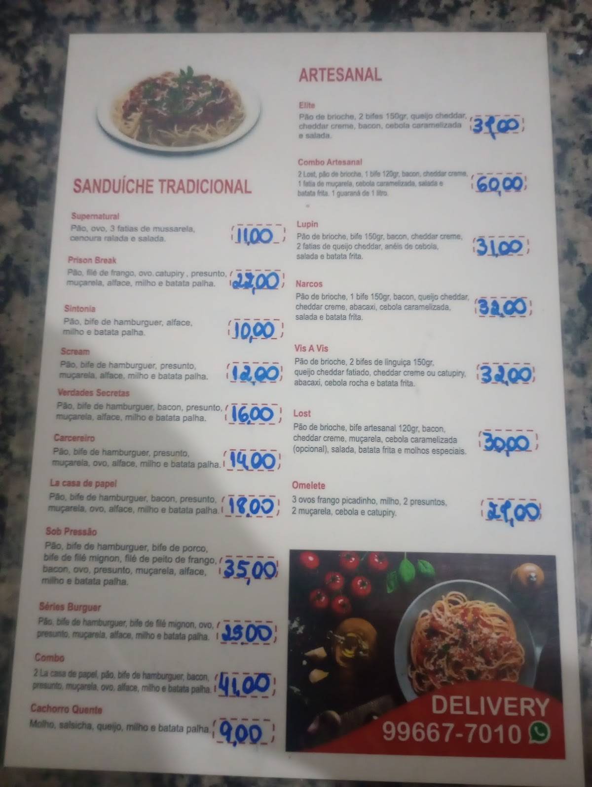 Séries burguer cardápio
