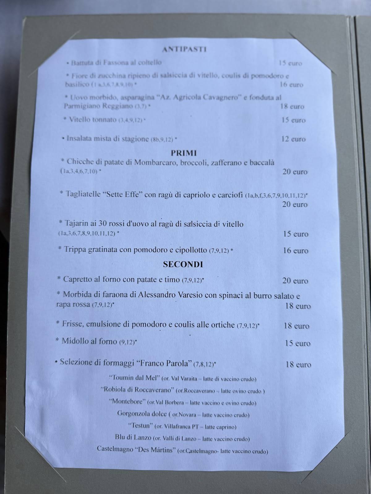 Menu di Osteria Tre case 