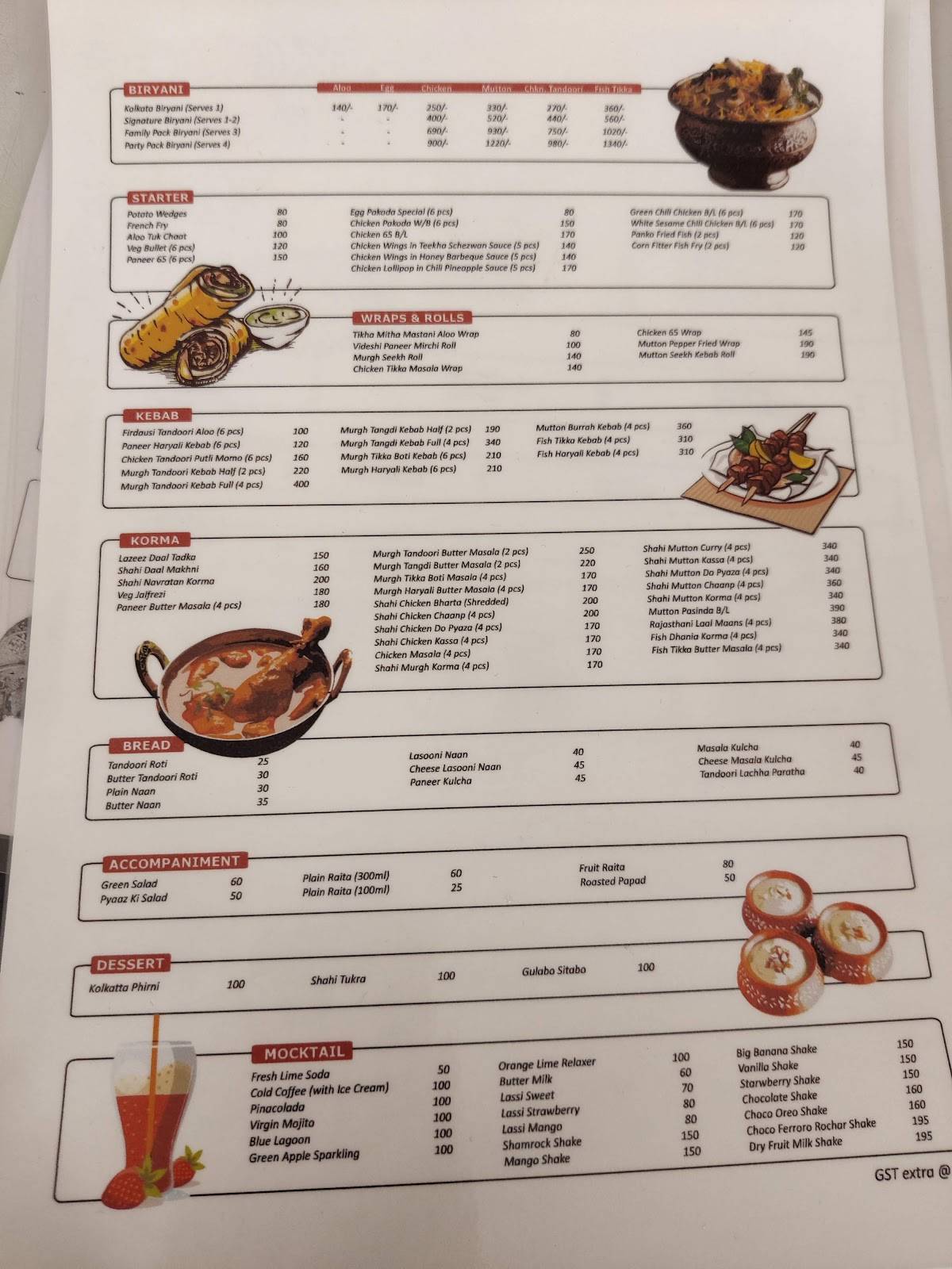 Shahi Khansama menu