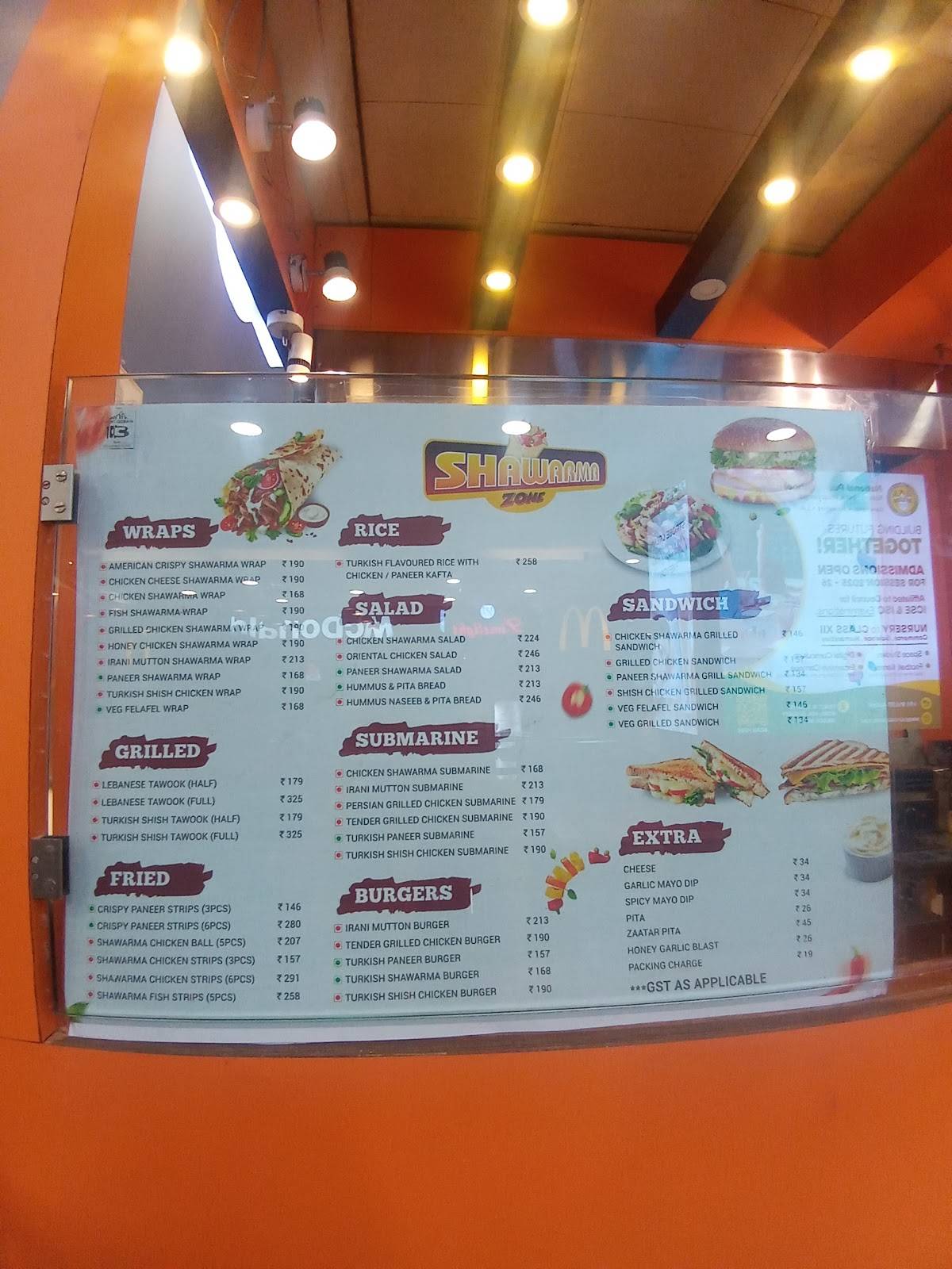 Shawarma Zone menu