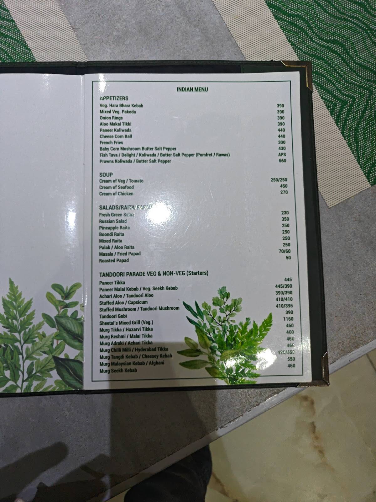 Sheetal Restaurant & Bar menu