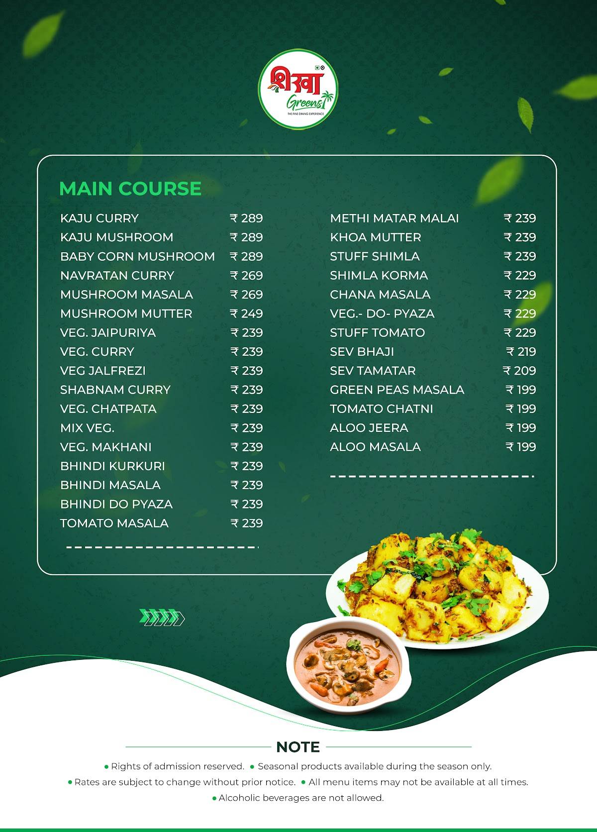 Shikha Greens Bhopal menu