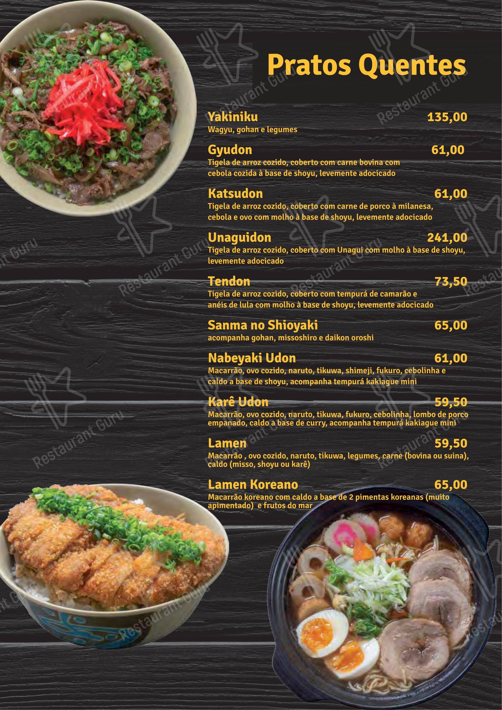 Menu para Shinryu em Atibaia