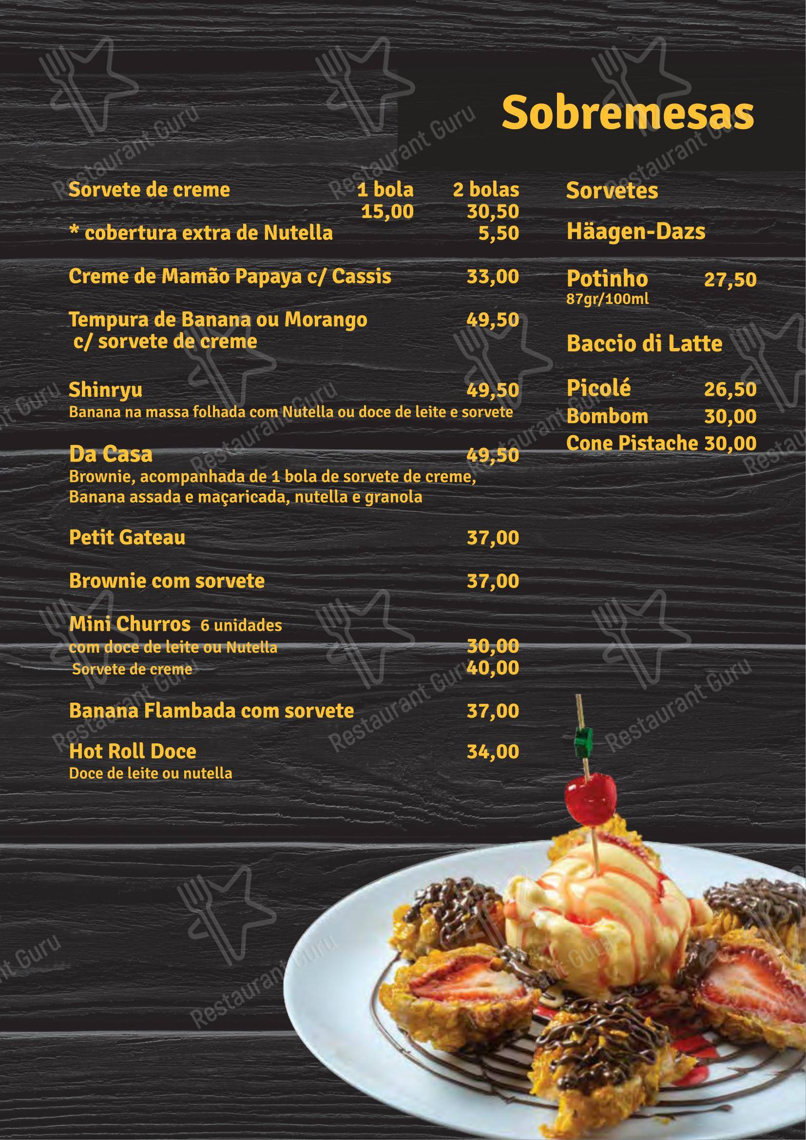 Shinryu em Atibaia - Menu