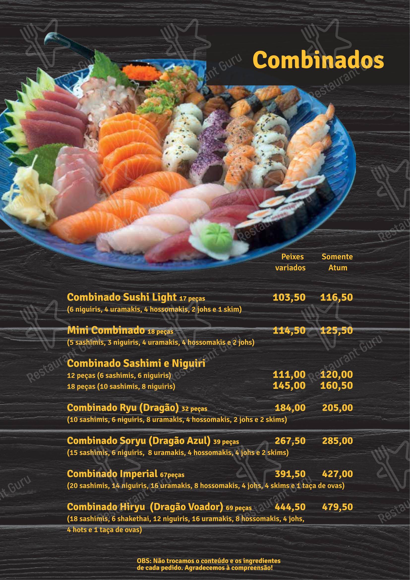 Shinryu em Atibaia - Menu