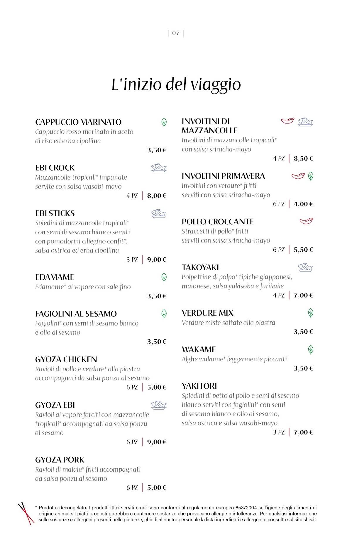 Menu di Shi's Scalo Milano 