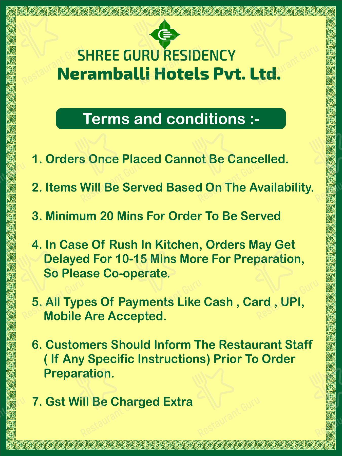 Shree Guru Residency - Menu