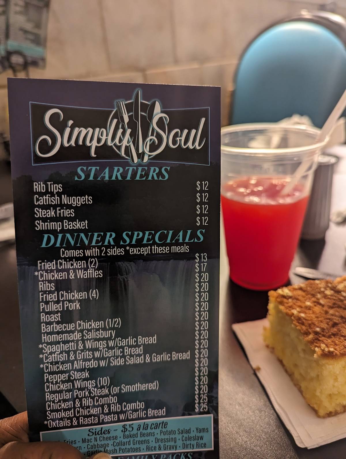 Menu at Simply Soul restaurant, Niagara Falls